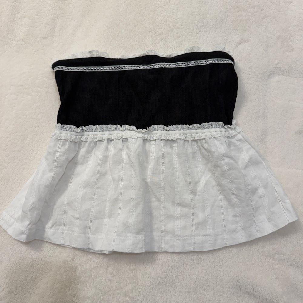 Edikted Black and White Strapless Peplum Crop Top